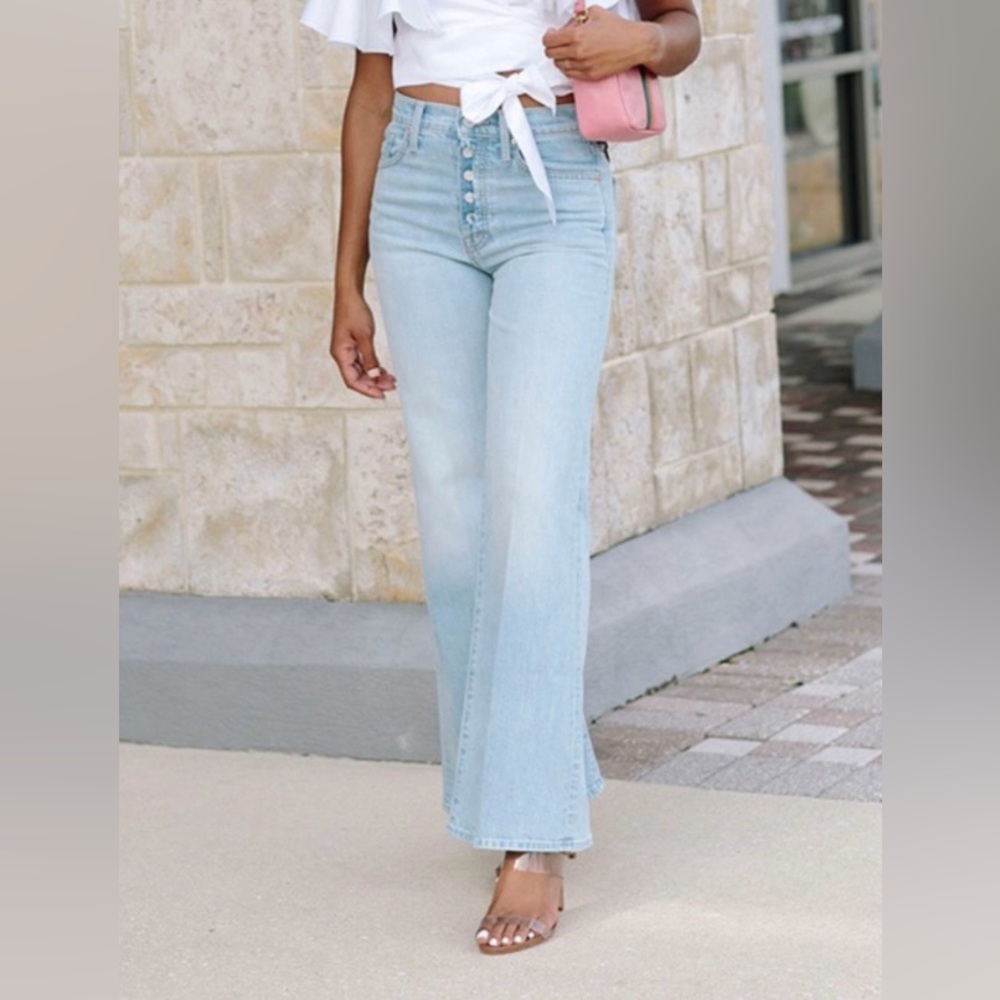 MOTHER Light Blue High-Rise Flare Jeans
